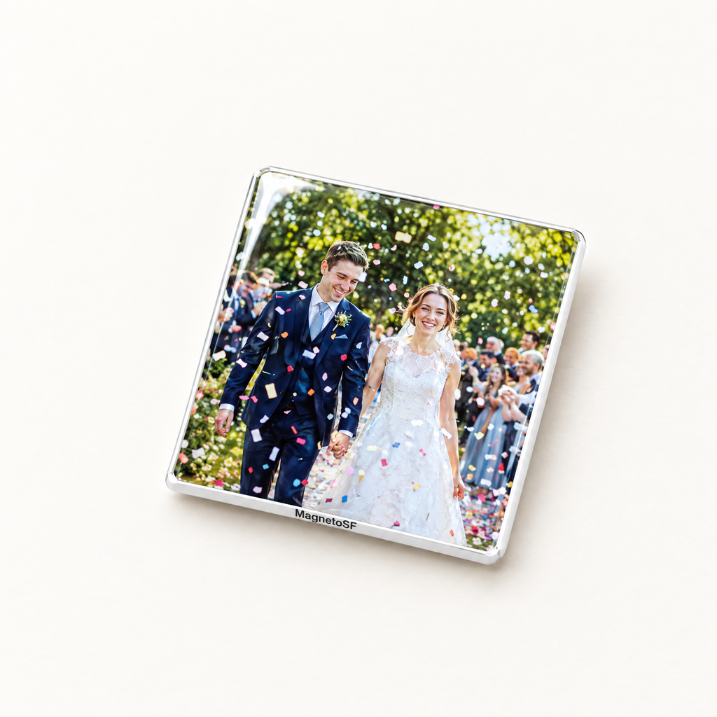 Custom wedding photo fridge magnet by MagnetoSF